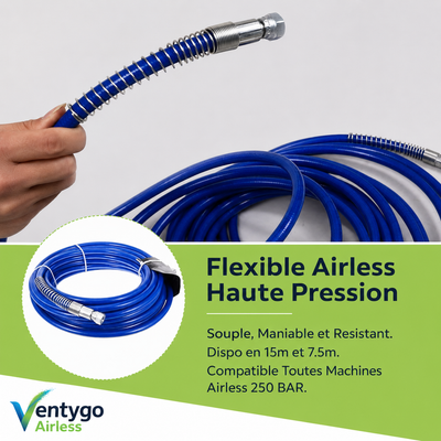 Flexible Airless Haute Pression 1/4" — Raccords Inox — 10 m & 15 m