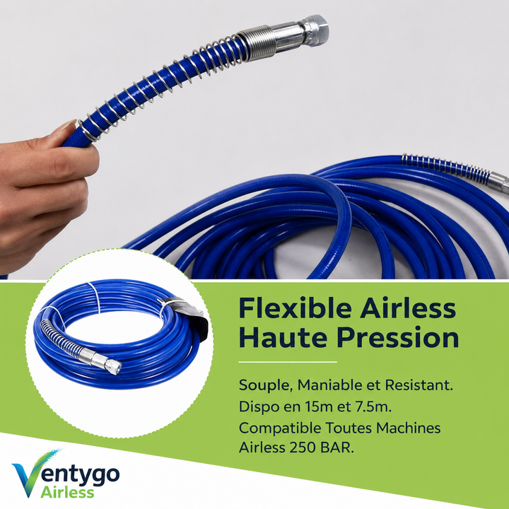 Flexible Airless Haute Pression 1/4" — Raccords Inox — 10 m & 15 m