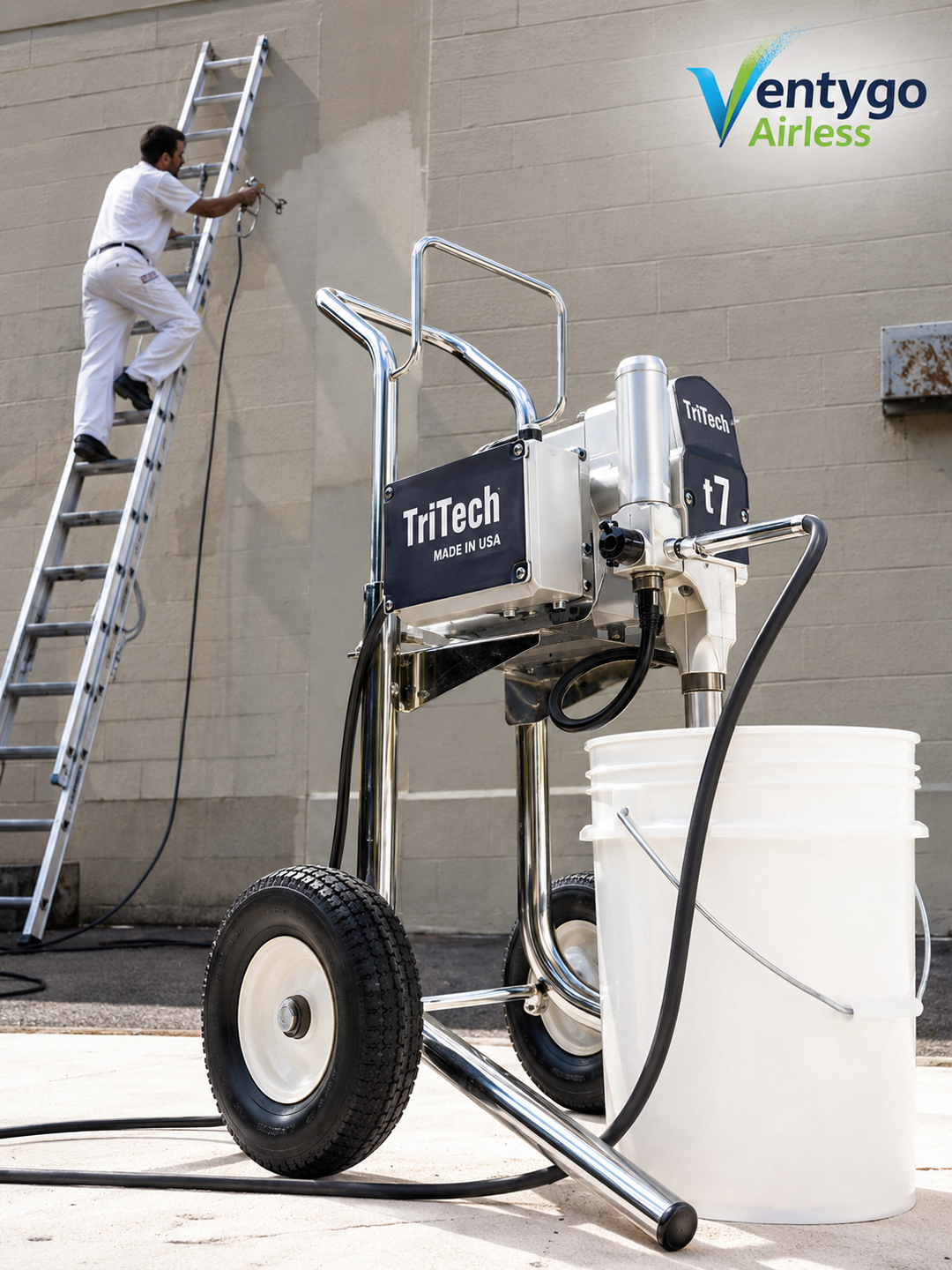 Pompe Airless TriTech T7 sur Chariot Hi-Cart — 226 Bars Made in USA