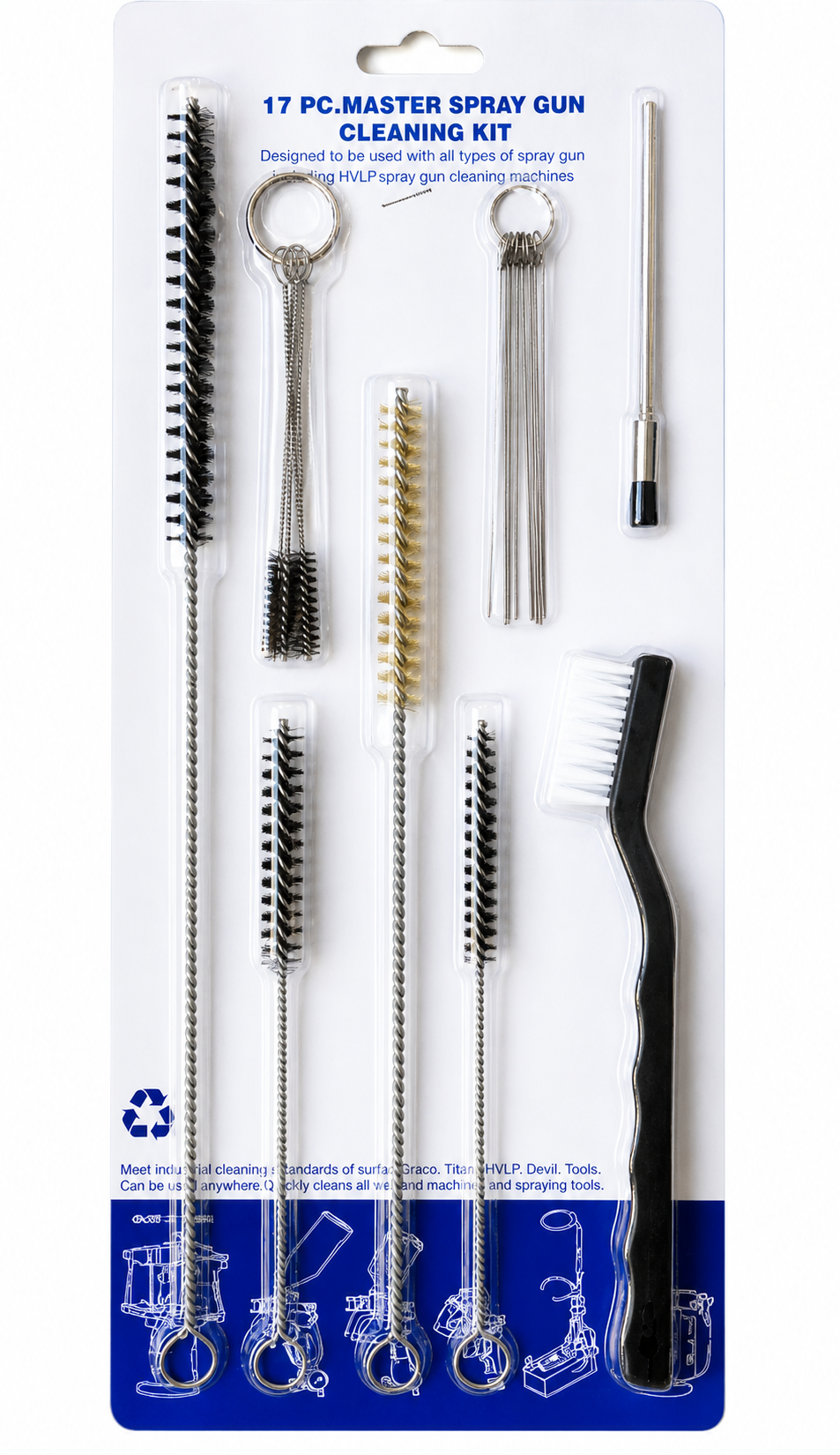 Kit de nettoyage airless 17 pièces, brosses et écouvillons pro